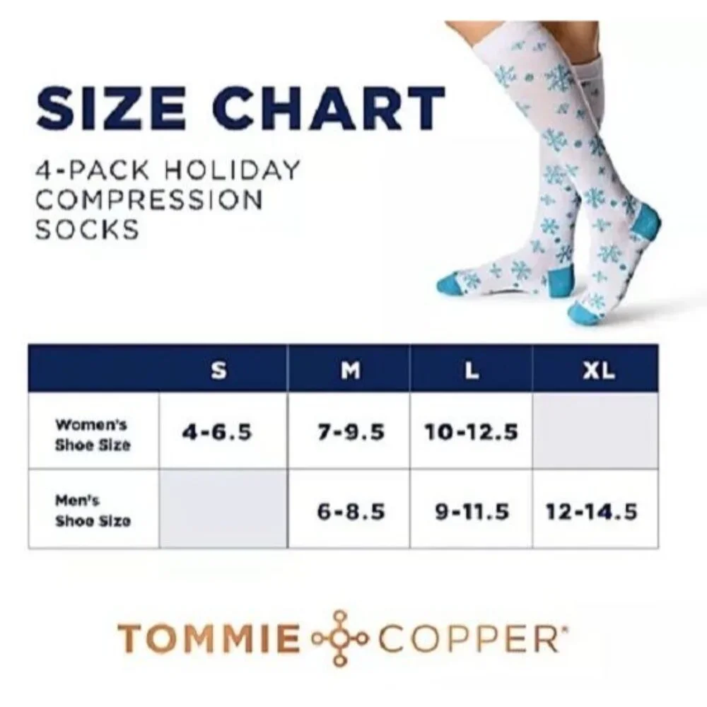 Tommie Copper 4pk Holiday OTC Compression Socks MEDIUM